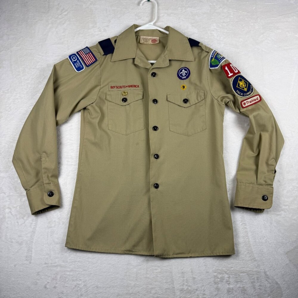 Boy Scouts Button Shirt Tan Uniform Long Sleeve Scoutcore Y2K Youth Large 14-16